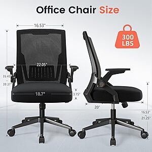 Ergonomic Office Chair with Flip-up Armrests Executive Computer Chair , Breathable Mesh & Adaptive Lumbar Support, Black $54 + Free Shipping w/ Prime or on $35+