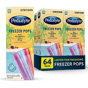 [S&S] $10.57: 64-Pack 2.1-Oz Pedialyte Electrolyte Solution Freezer Pops at Amazon