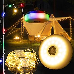 DGE 2-in-1 32.8' Retractable RGB LED Portable String Light / Camping Light $9