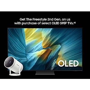 Samsung EPP: Samsung OLED S95F 4K Smart TV (2025) + The Freestyle 2nd gen FHD portable projector: 65" $1759.49, 77" $2677.49, 83" $3824.99