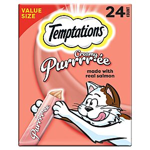 24-Count Temptations Creamy Puree Squeezable Lickable Wet Cat Treats with Salmon $2.56 w/ S&S