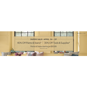 Sherwin-Williams: Paint Supplies 30% Off, Paints & Stains 40% Off & More (4/24 - 4/27)