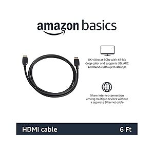 80-Pk 6' Amazon Basics HDMI 2.1 48Gbps Cables $73.25 + Free S&H w/ Prime
