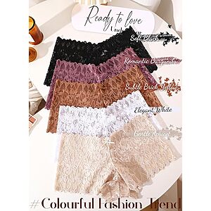 5-Pk READY TO LOVE Women's V Waist Breathable Lace Underwear (Various) from