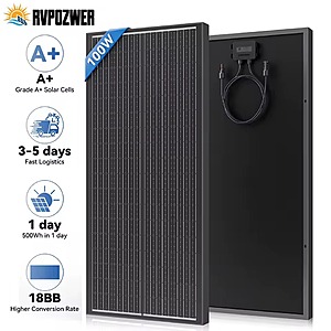 RVPOZWER 100W 18BB N-Type Monocrystalline Solar Panel $25.55 & More + Free S&H