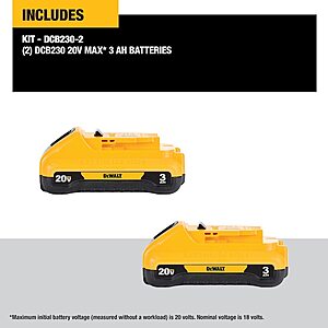 2-Pk DeWALT 20V 3.0 Ah Lithiun-Ion Batteries (DCB230-2) $79 + Free S&H