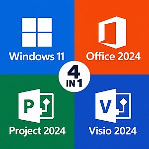 Microsoft Bundle: Windoes 11 Pro + Office Pro 2024, Project 2024 & Visio 2024