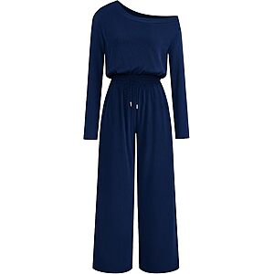 Lazysmile Women's Long Sleeve Off Shoulder Jumpsuit