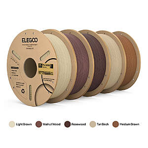 5-Ct 1-KG 1.75mm ELEGOO Wood PLA 3D Printer Filament (5 Color Pack) $57 + Free S&H