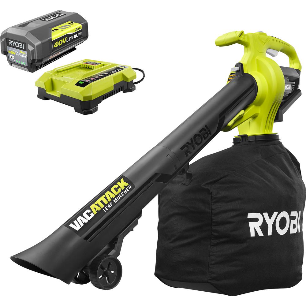 Ryobi 40v Li Ion Cordless Leaf Vacuum Mulcher W 4 0ah Battery Charger