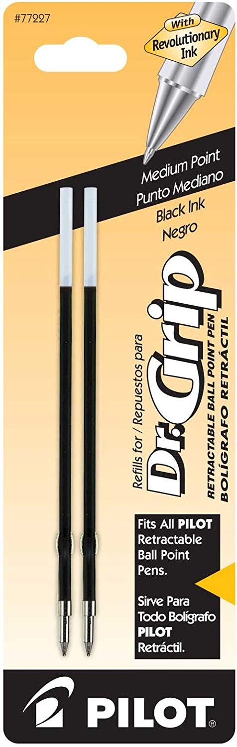 2-Pack Pilot Dr. Grip Ballpoint Ink Refill for Retractable Pens (Medium Point, Black or Blue) $0.85 AC + Free Prime Shipping