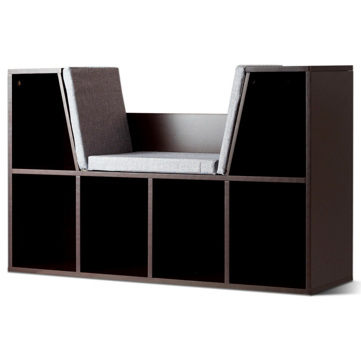 6 Cubby Kid Storage Bookcase W Cushioned Reading Nook Brown Or