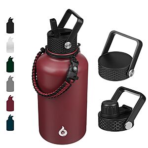 BJPKPK Half Gallon Insulated Water Bottles Lid, 64oz Large Water Jug, Stainless Steel Bottles with 3 Lids and Paracord Handle, Thermo for Hot & Cold Liquid, Brick Red $21.49 Amazon