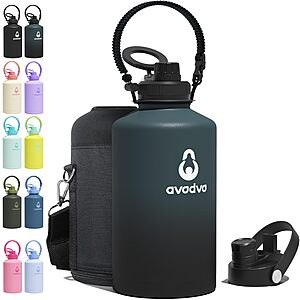 avodvo 1 Gallon Water Bottle with 2 Lids (2-in-1 Straw & Spout Lid, Magnetic Lid), Insulated Water Bottle with Strap, Stainless Steel Water Bottle BPA-Free, Indigo/Black