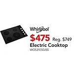 ABT Electronics Black Friday: Whirlpool 30&quot; Stainless Steel Electric Ceramic Glass Cooktop (WCE55US0HSS) for $475.00