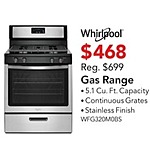 ABT Electronics Black Friday: Whirlpool 30&quot; Stainless Steel Freestanding Gas Range (WFG320M0BS) for $468.00