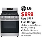 ABT Electronics Black Friday: LG 5.8 Cu. Ft. Stainless Steel Smart Gas Single Oven Range With AirFry (LRGL5823SS) for $898.00