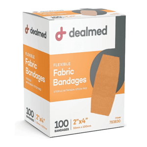 Dealmed 2" x 4" Fabric Flexible Adhesive Bandages (Box of 100) at Walmart and Amazon for $8.99
