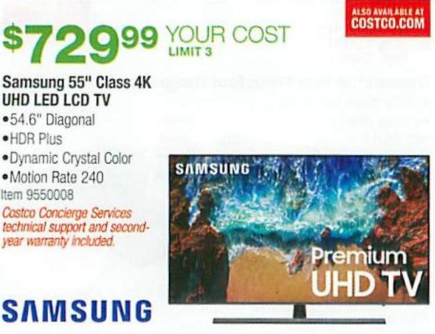 Costco Wholesale Black Friday: 55&quot; Samsung UN55NU800DFXZA 4K UHD LED LCD TV for $729.99 ...