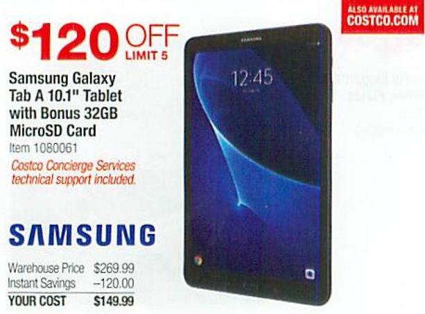 Costco Wholesale Black Friday: Samsung SM-T580NZKMXAR Galaxy Tab A 10.1&quot; Tablet with Bonus 32GB ...