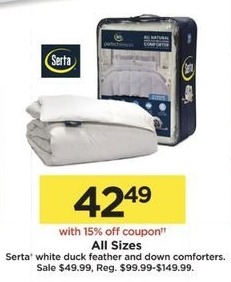 Kohl S Black Friday Serta White Duck Feather And Down Comforters All Sizes W Coupon For 42 49