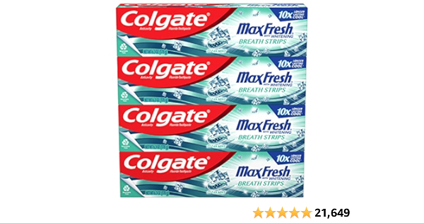 Colgate Max Fresh Whitening Toothpaste with Mini Strips, Clean Mint Toothpaste, 6.3 Ounce (Pack of 4) $6.89 w/15% s&s +20% off s&s coupon - $6.89