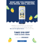 Delivery.com 10$ off 20$ on Alcohol