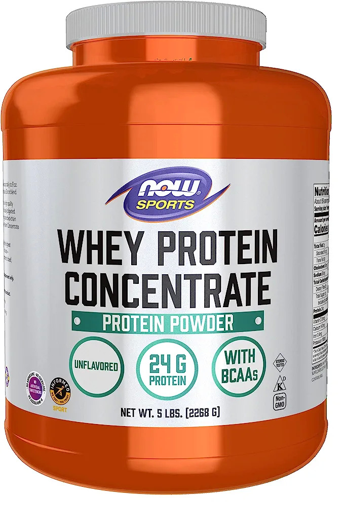 NOW Sports Nutrition, Whey Protein Concentrate, 24 G With BCAAs, Unflavored Powder, 5Pound
