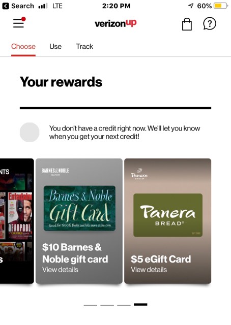 Verizon Up Rewards $10 gift card for (1) one credit YMMV