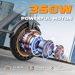 VOLPAM Electric Scooter,350W/500W Powerful Motor,8.5"/10" Solid Tires,19/22Mph,28/23/21/16 Miles Max Range,Dual Braking $149.99