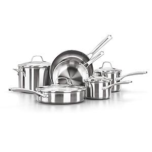 10 piece Calphalon Stainless Steel Cookware Set, Impact-Bonded Aluminum Base, Stay-Cool Handles, Oven Safe 450F, Silver $139.99