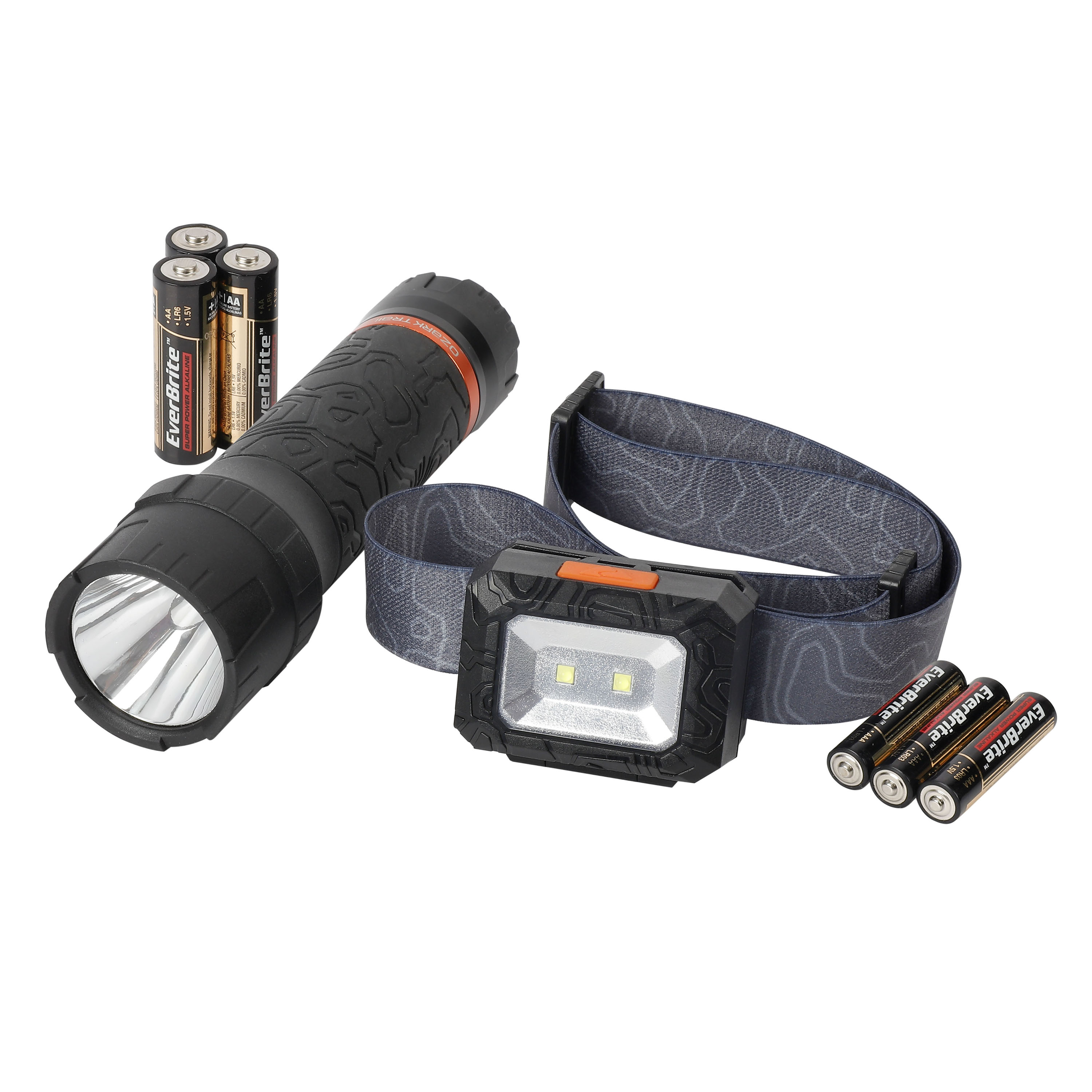 YMMV, Ozark Trail 2-Pack Waterproof LED 500 Lumen Flashlight and 300 Lumen Headlamp Combo, AA and AAA - Walmart.com $7.00
