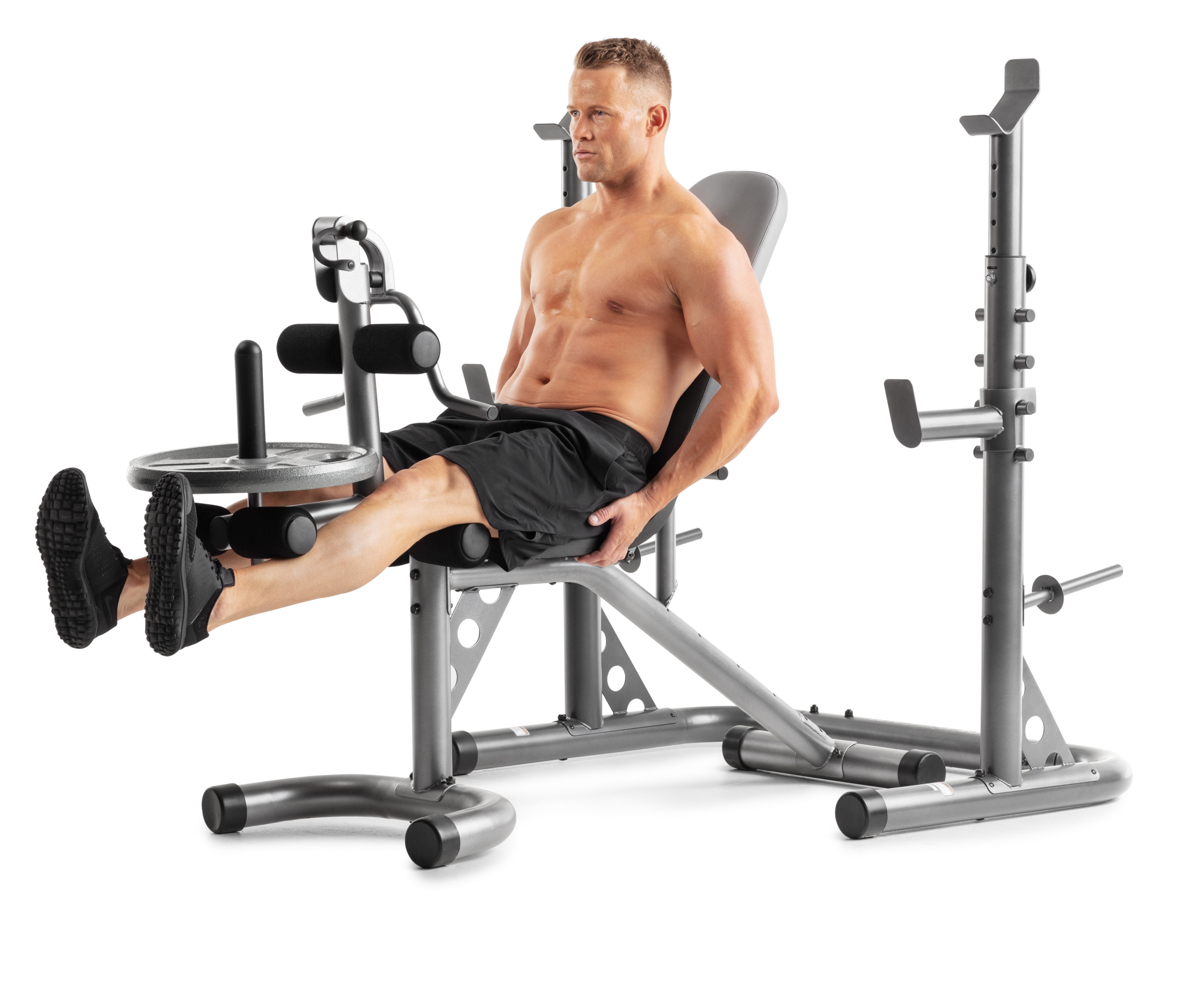 Weider Xrs 20 Adjustable Olympic Workout Bench With Independent Squat Rack And Preacher Pad 199