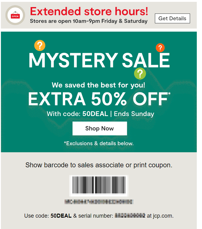 JCPenny Extra 50% Off (Email)