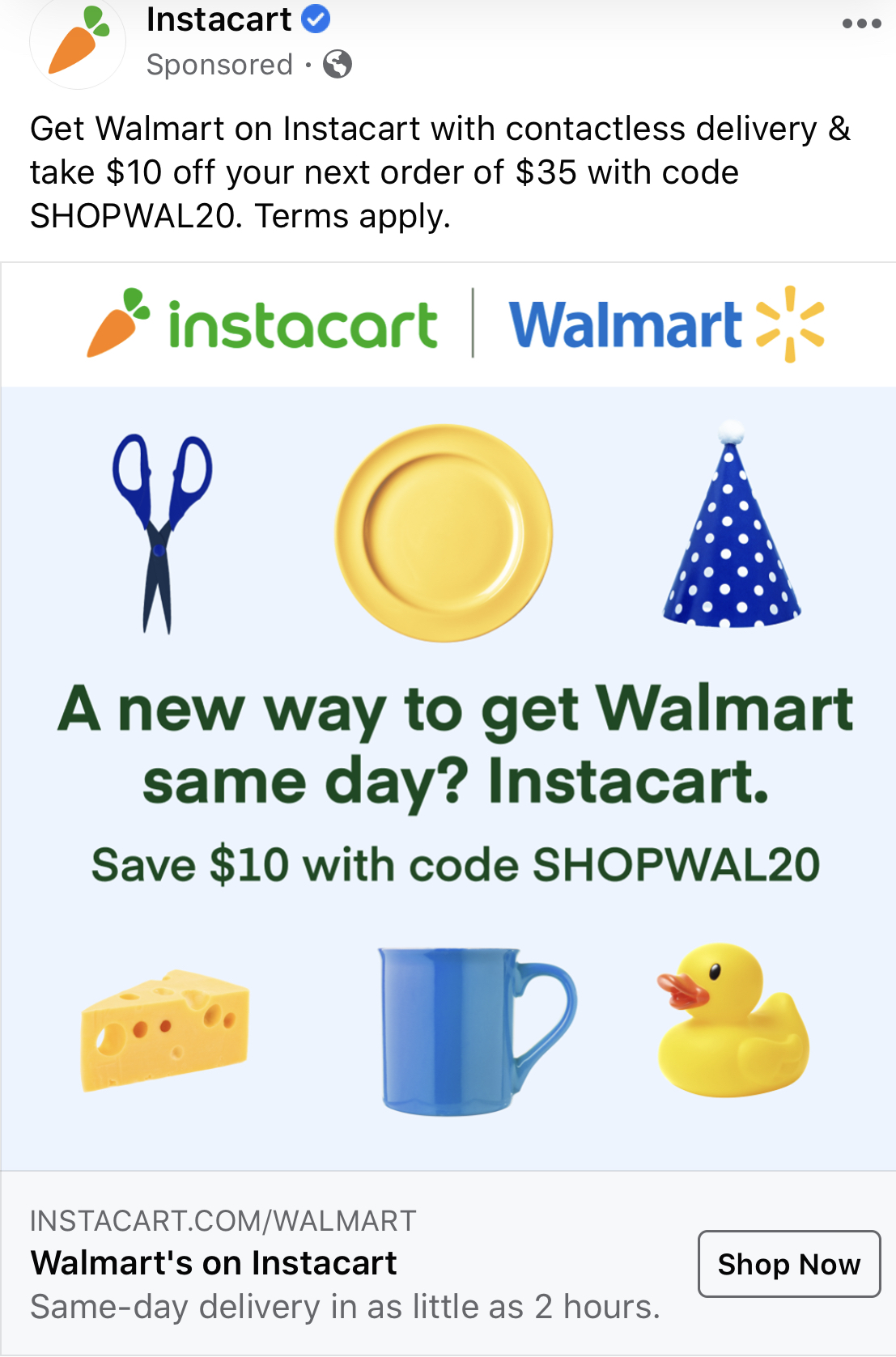 Instacart order from walmart $10 off $35