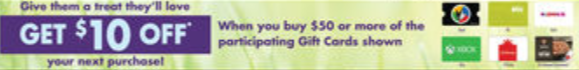 Smart & Final - Save $10 off next purchase when you buy $50+ of participating gift cards (kohl, xbox, jcpenney etc)