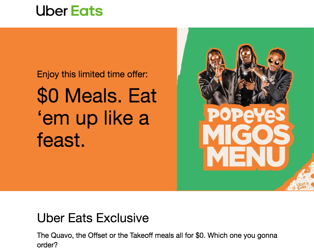 Popeyes Via Uber Eats 0 Migos Menu Meals Certain Days Times Slickdeals Net