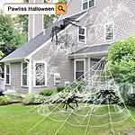 Amazon warehouse - Pawliss Halloween Decorations Outdoor, Giant Dense Spider Web with Super Stretch Cobweb Set Yard Decor, White, 16 feet - used very good $1.71