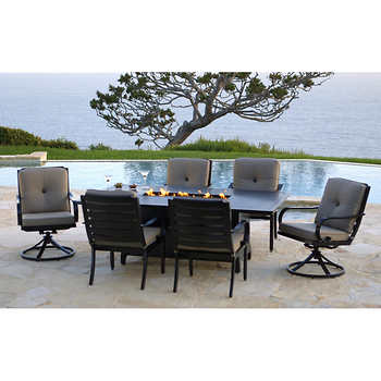 Costco 7 Piece Patio Aluminum Dining Set With Fire Pit 599 Bm