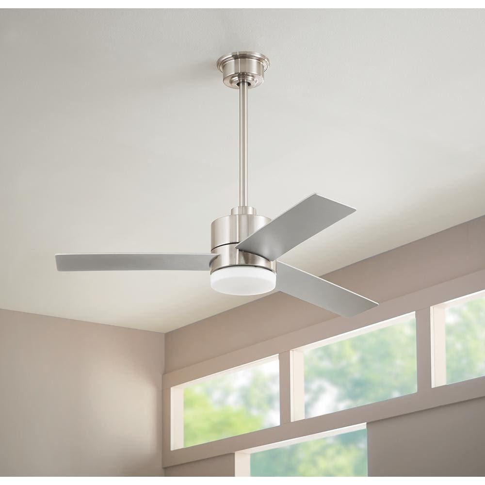 Madison 52 in. Integrated LED Brushed Nickel Ceiling Fan with Light and Remote Control with Color Changing Technology - Home Depot $119