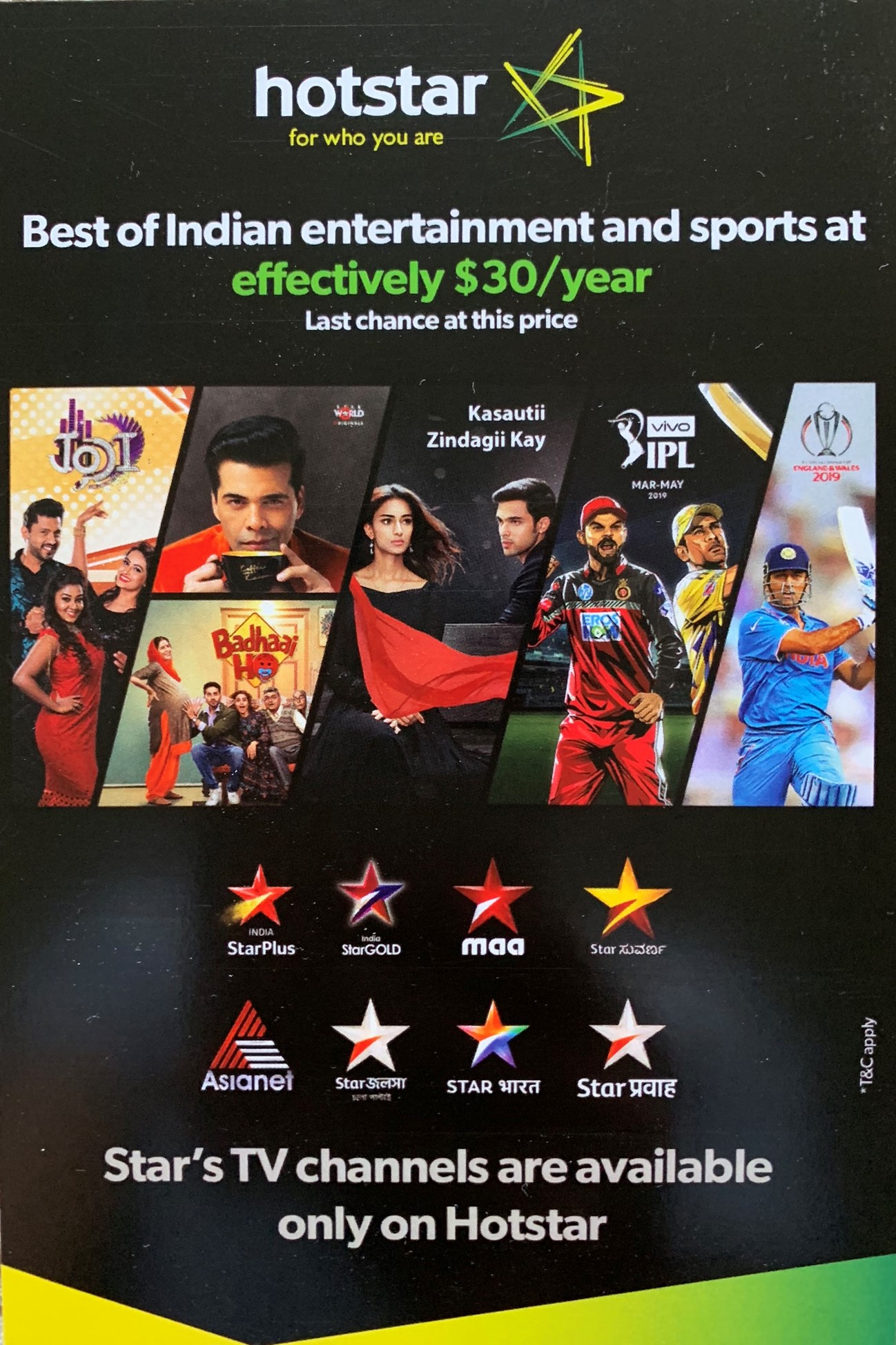 Hotstar USA Annual Subscription effectively at $30 after 40% OFF and $30 Amazon GC (Promo Code - KKNCSTAR) - Expired