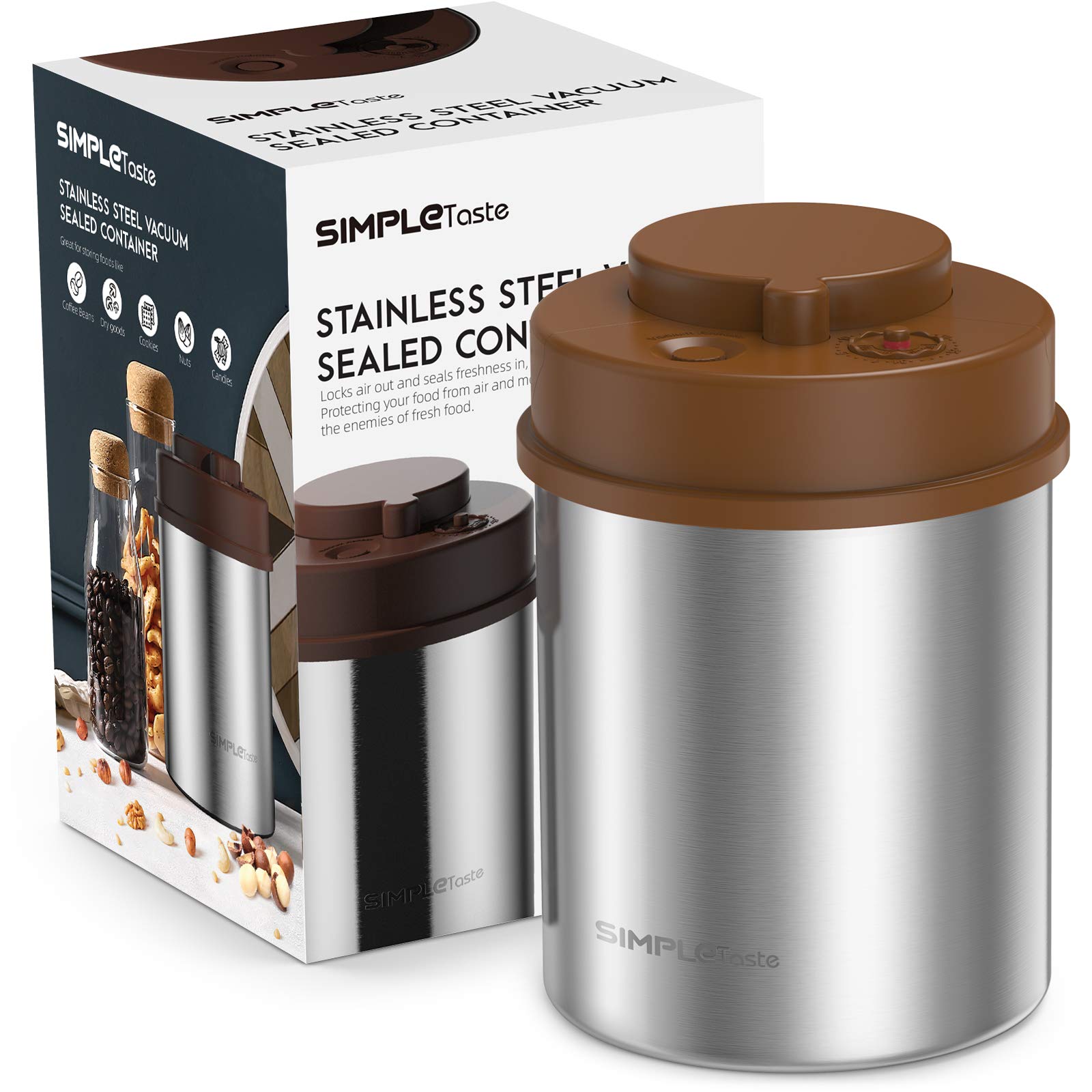 Vacuum Sealed Storage Container, Manual Pump Lid, Airtight Stainless Steel Kitchen Coffee Food Jar $7
