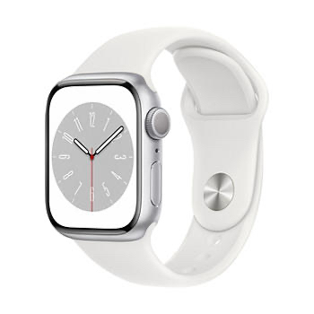 Apple Watch 8 GPS w/Silver Aluminum Case, 41mm - White Sport Band - $349.99