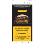 Hardee's 25% off online Gift Cards  Cyber Monday ( November 30th Only  )