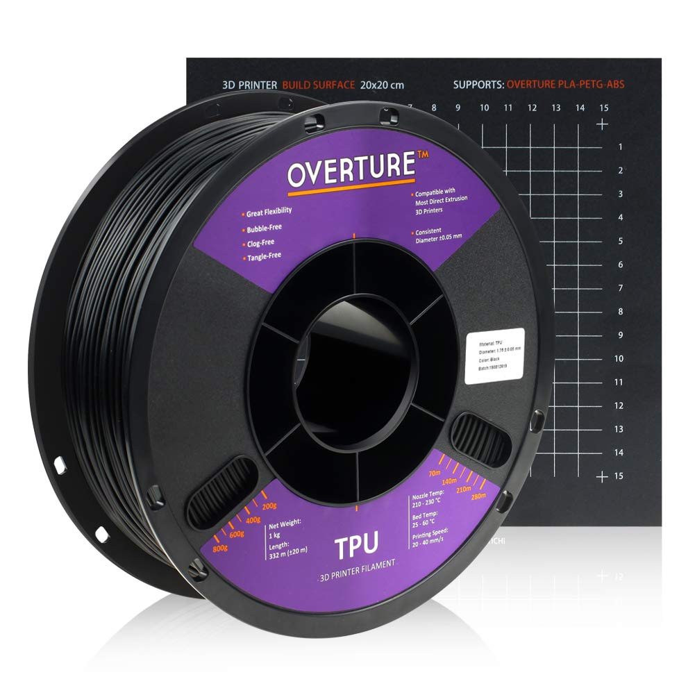 Overture TPU Filament 1.75mm Flexible TPU Roll with 200 x 200 mm Soft 3D Printer Consumables, 1kg Spool (2.2 lbs.), Dimensional Accuracy +/- 0.05 mm $17.69