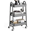 OLIXIS Metal 3 Tiers Utility Rolling Cart - Gray