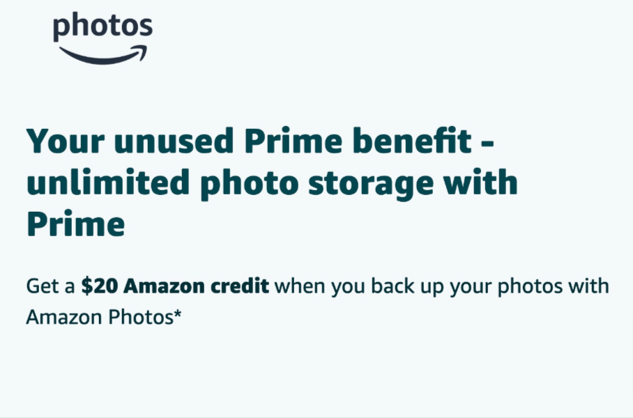 Amazon Prime Members: Get a $20 off $40 Amazon credit when you back up your photos with Amazon Photos