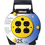 25' Woods Extension Cord Reel w/ 4-Outlets 16/3 SJTW & 12A Circuit Breaker $14.95
