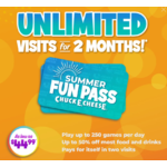 Chuck E. Cheese 2-Month Summer Fun Pass: 40 Games per Day + 20% Off Food for $45 &amp; More