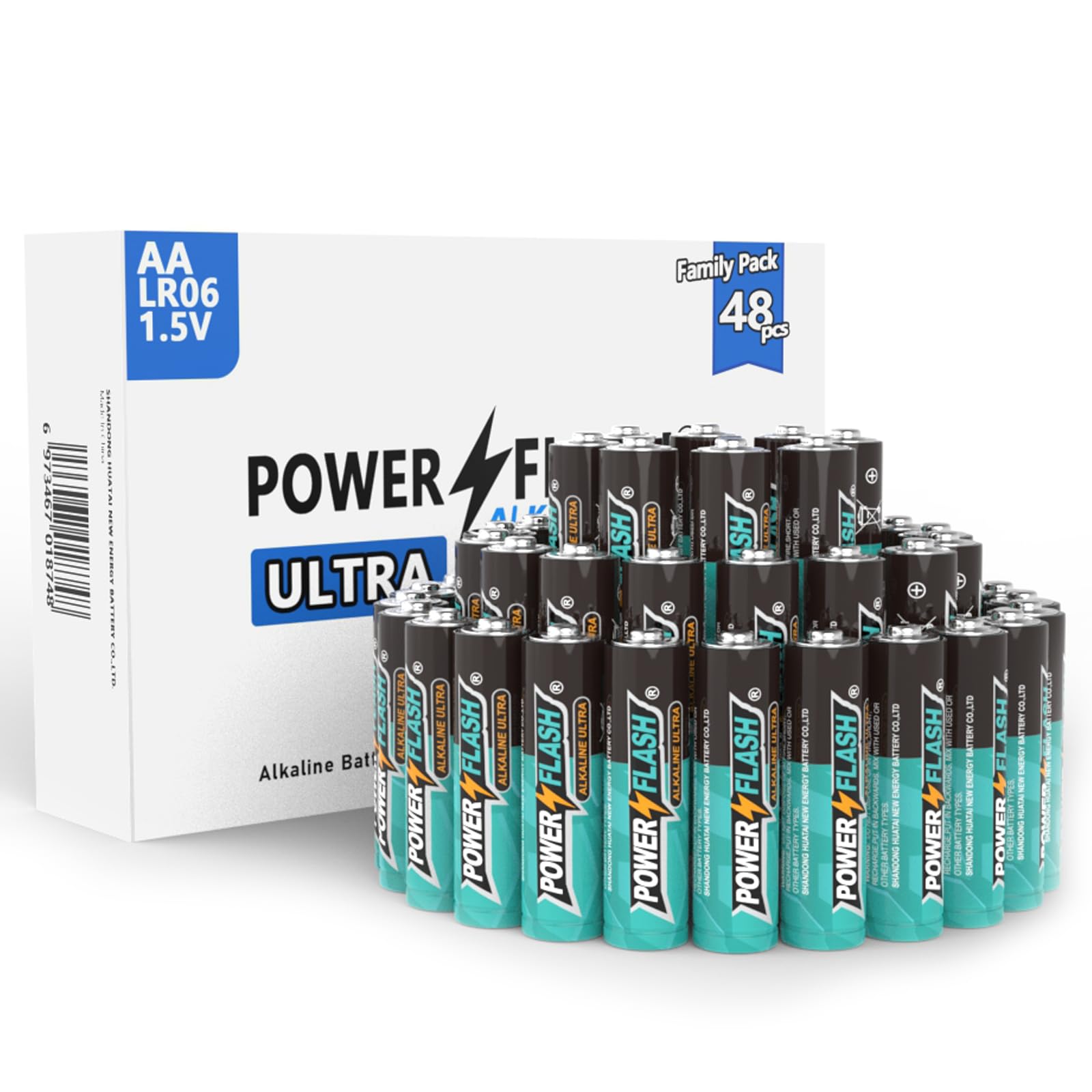 POWER FLASH 48 AA Batteries, Batteries Provide Long Lasting Power, 10 Year Battery Warranty, Alkaline AA Batteries for Home and Office Equipment (48 Count Pack) - $13.82